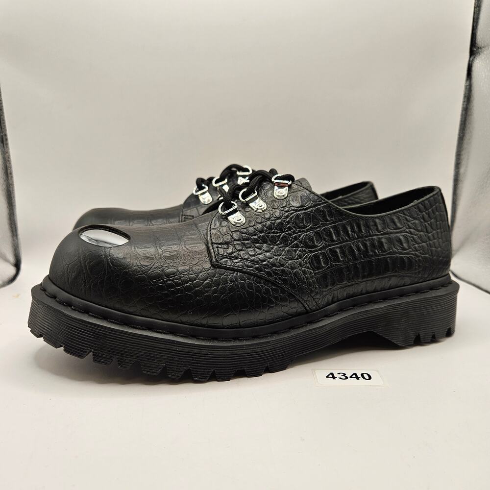 DR MARTENS MEN'S 10 1461 BEX STEEL TOE CROC EMBOSSED FOREST GREEN (BLACK)